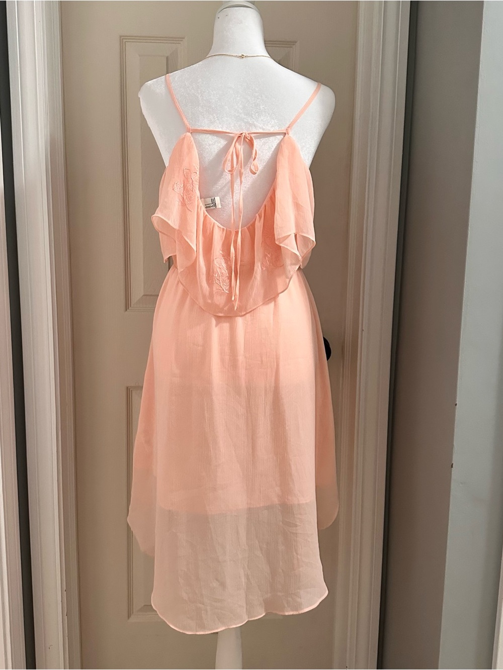 Forever 21 Peach Fairycore Spaghetti-Strap Ruffle Dress with Embroidered Bodice - Picture 5 of 6